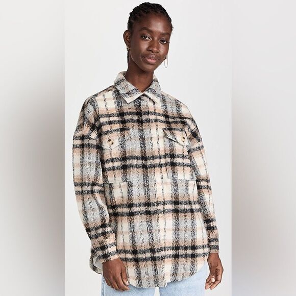 NEW GOOD AMERICAN Oversized Neutral Plaid Shacket Size 5/6 (2X/3X) - Picture 5 of 7